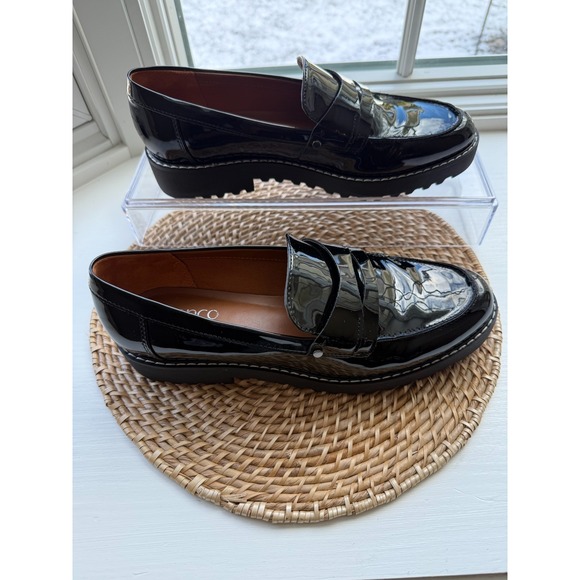 Franco Sarto Cassandra Black Patent Leather Penny Loafer Shoes Women's 8 NWOT - Picture 2 of 9
